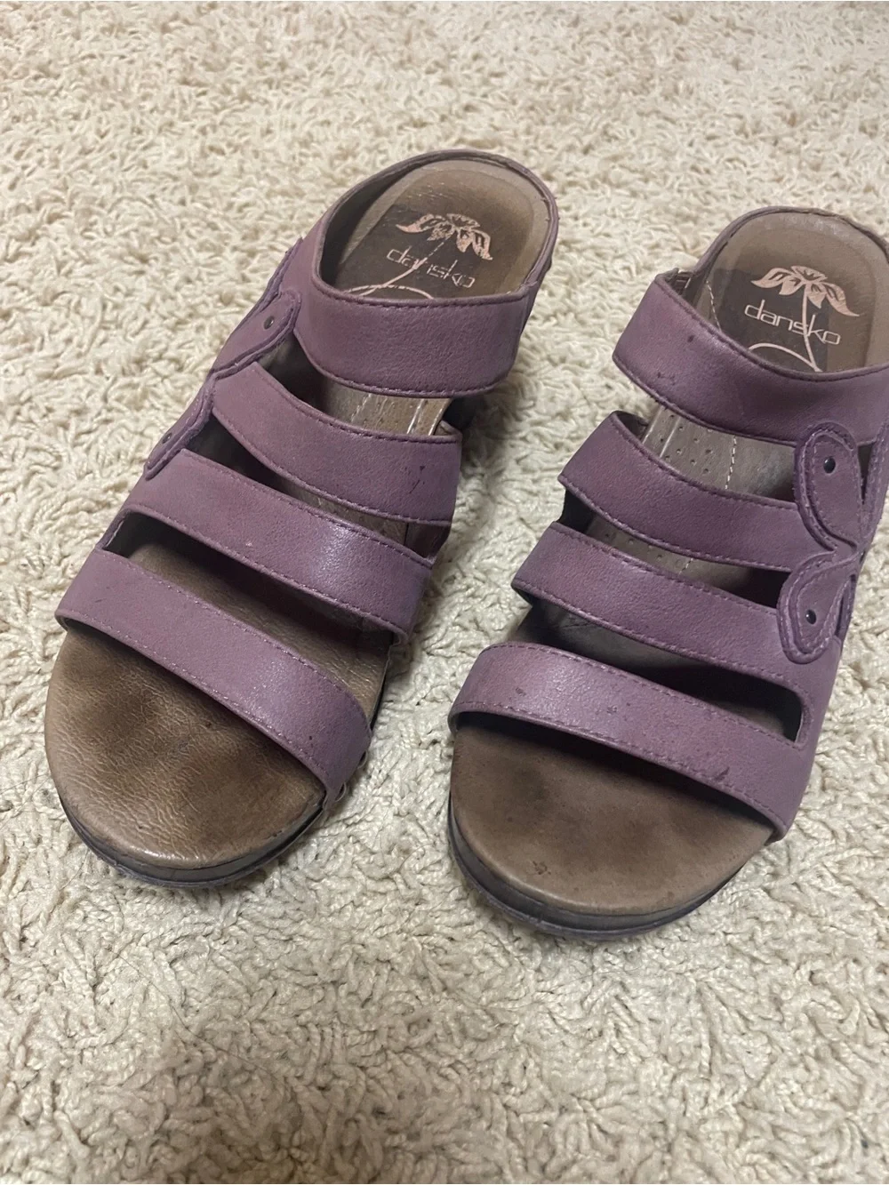Dansko Women's Mauve Leather Multi-Strap Slide Sandals